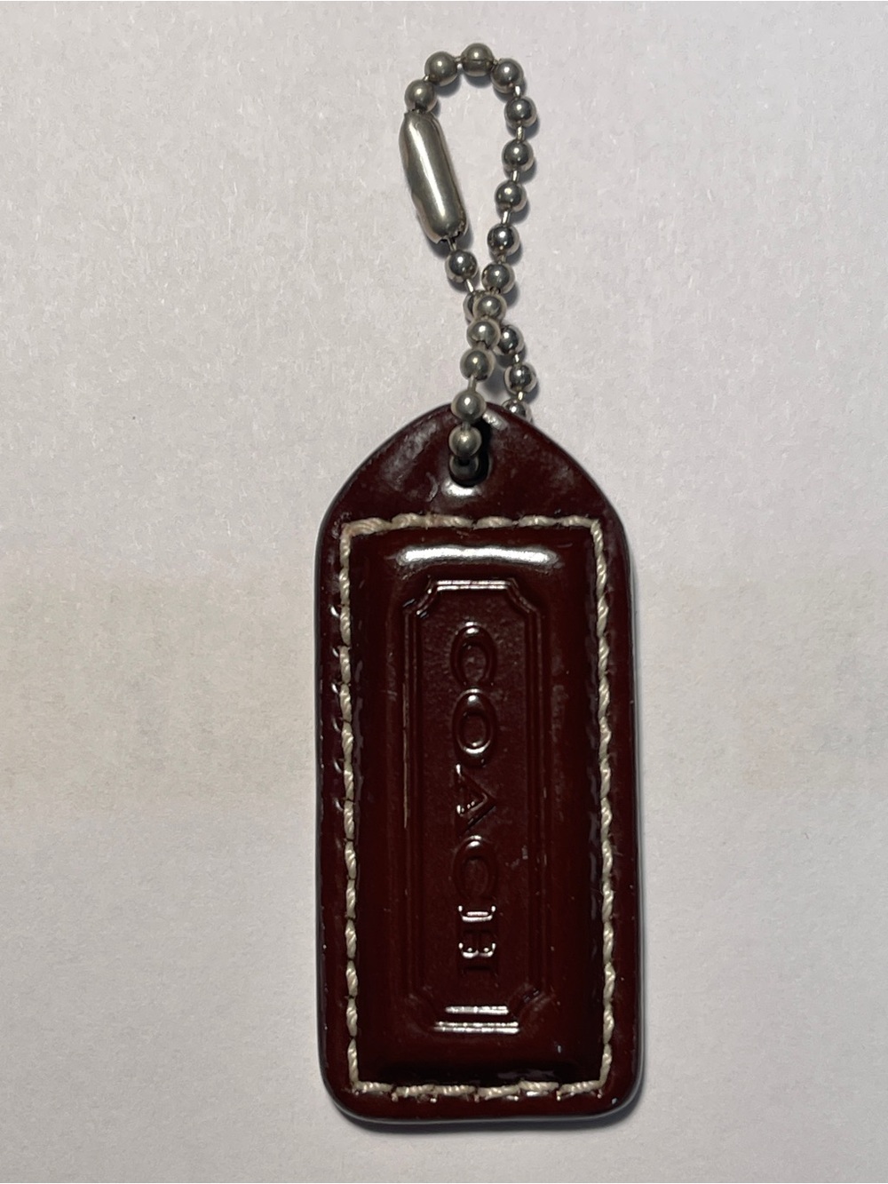 Coach Brown Patent Leather Hang Tag with Silver Ball Chain